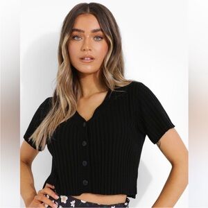 Naked Wardrobe | Ribbed Button Down Crop Top